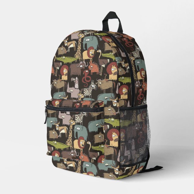 African Animals Pattern Printed Backpack (Back Corner Right)