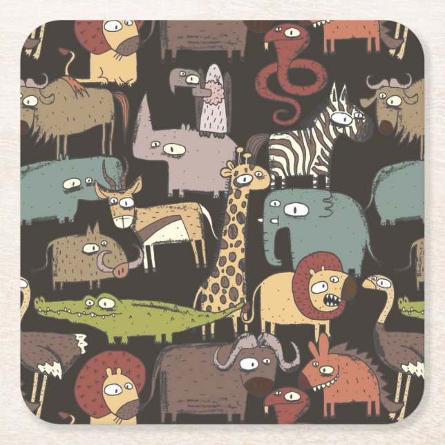 African Animals Pattern Square Paper Coaster (Front)