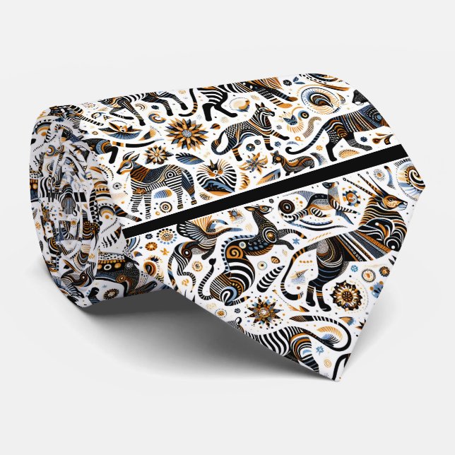 African Animals Print Boho Neck Tie (Rolled)