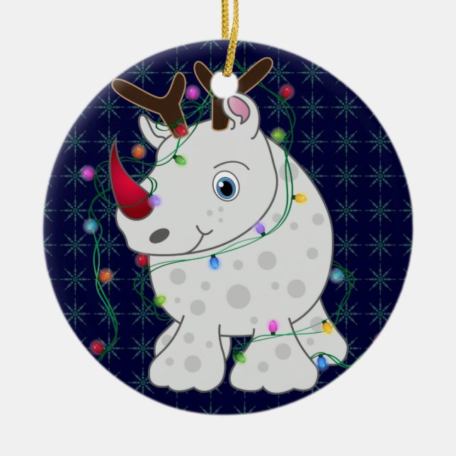 African Animals Rhino Christmas Style 1 Ceramic Ornament (Front)
