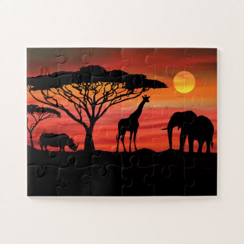 African Animals Sunset Jigsaw Puzzle