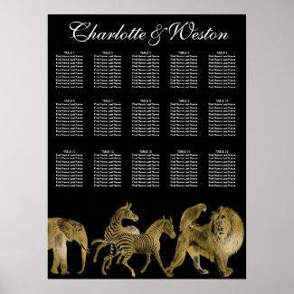 African Animals Zoo Wedding Seating Chart Gold