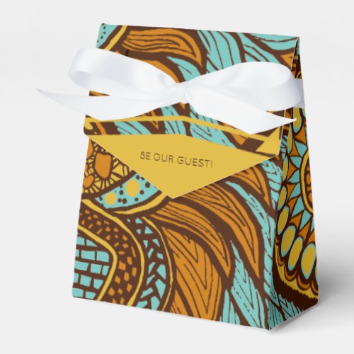 African Ankara Aqua Brown Gold Floral Favor Boxes