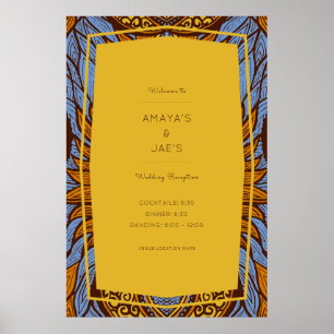 African Ankara Blue Floral Reception Poster