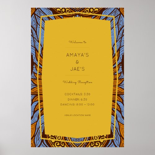 African Ankara Blue Floral Reception Poster