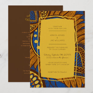 African Ankara Blue Floral Wedding Invitation
