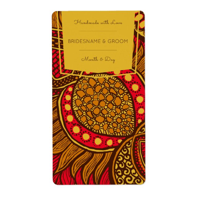 African Ankara Blue Gold Floral Favor Label (Front)