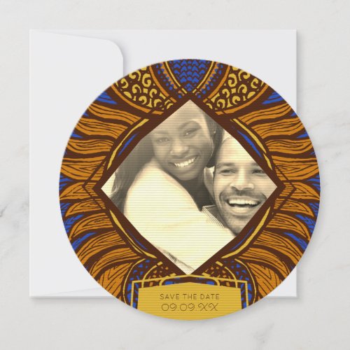 African Ankara Blue Gold Floral Save the Date