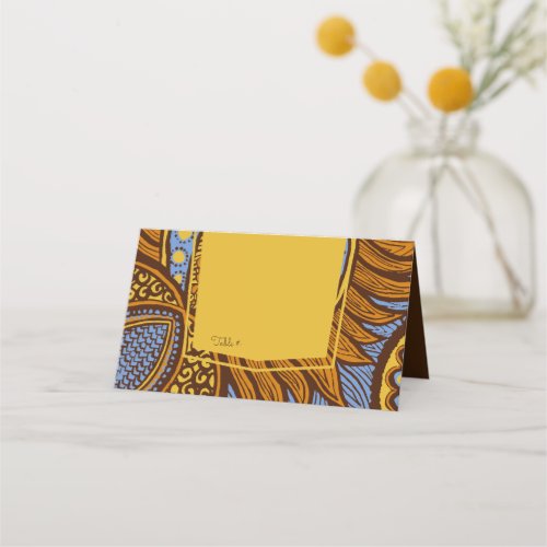 African Ankara Blue  Gold Floral Table Place Card