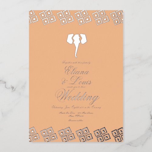 African Ankara Elephant Wedding Pressed    Foil Invitation