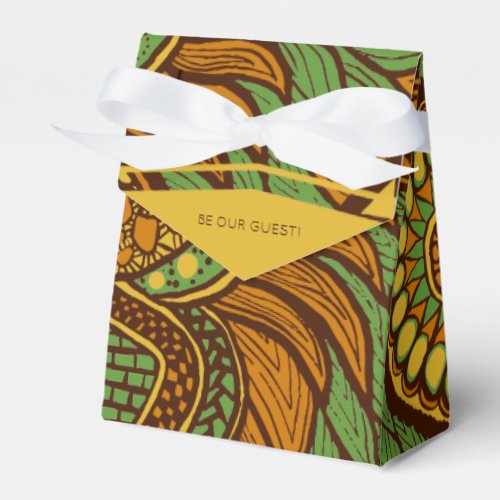 African Ankara Green Brown Gold Floral Favor Boxes