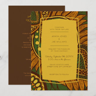 African Ankara Green Floral Wedding Invitation