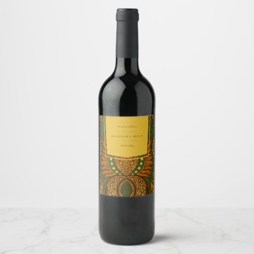 African Ankara Green Floral Wine Label