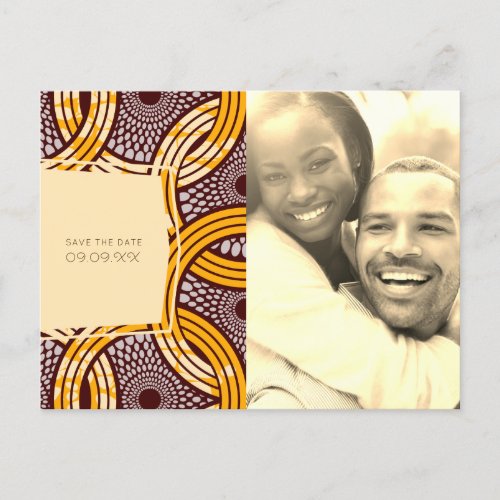 African Ankara Kitenge Gold Floral Save the Date Announcement Postcard