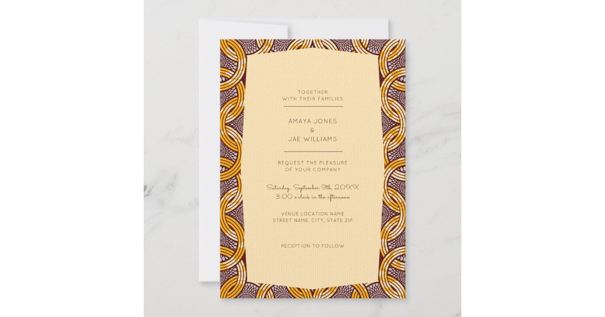 African Ankara Kitenge Gold Wedding Invitation | Zazzle