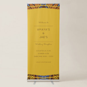 African Ankara Maroon Gold Floral Reception Retractable Banner