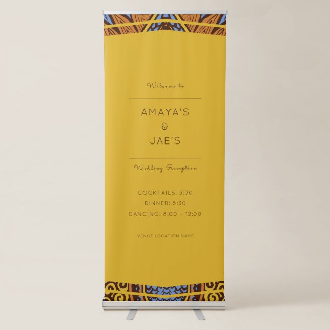 African Ankara Maroon Gold Floral Reception Retractable Banner (Front)
