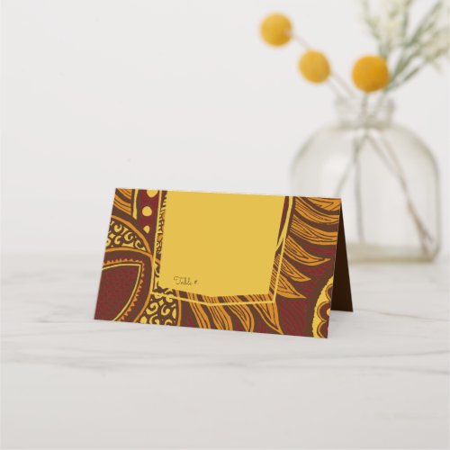 African Ankara Maroon Gold Floral Table Place Card