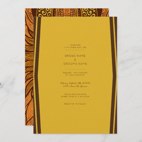 African Ankara Orange Gold Floral Wedding Invite