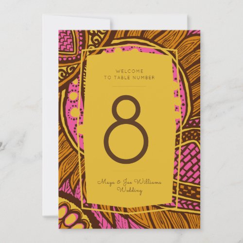 African Ankara Pink Gold Floral Table Number