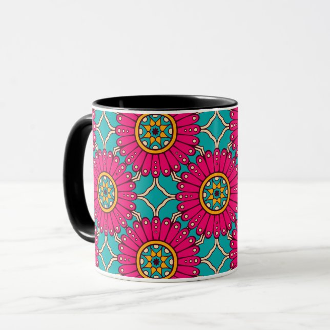 African Ankara Print Magenta & Teal Mug (Front Left)