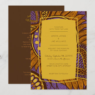 African Ankara Purple Floral Wedding Invitation