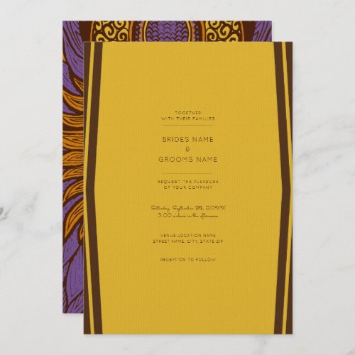 African Ankara Purple Gold Floral Wedding Invite