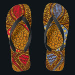 African Ankara Red Blue Floral Global  Flip Flops<br><div class="desc">Stroll the beach on your honeymoon with these colorful Ankara patterned bold sky blue red gold and brown flip flops that pay tribute to your African heritage. This Ankara pattern is based on traditional Dutch wax print fabrics popular across the African diaspora. I have chosen a columned paper to add...</div>