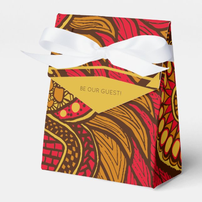 African Ankara Red Brown Gold Floral Favor Boxes (Front Side)