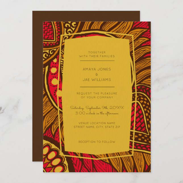 African Ankara Red Floral Wedding Invitation (Front/Back)