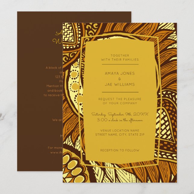African Ankara Yellow Floral Wedding Invitation