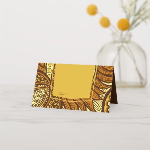 African Ankara Yellow Gold Floral Table Place Card