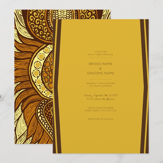 African Ankara Yellow Gold Floral Wedding Invite (Front/Back)