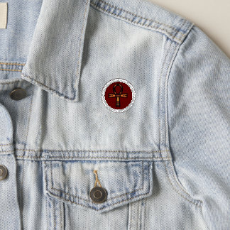 African Ankh 3" Circle, White Stitching, Iron-On Patch