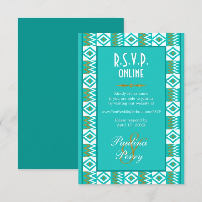 African Aqua Teal Blue Kente RSVP Online Enclosure (Front/Back)