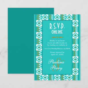 African Aqua Teal Blue Kente RSVP Online Enclosure Card