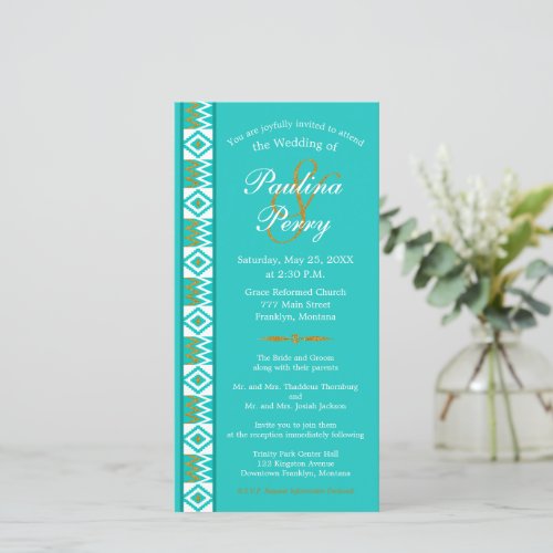 African Aqua Teal Blue Kente Wedding Invitation