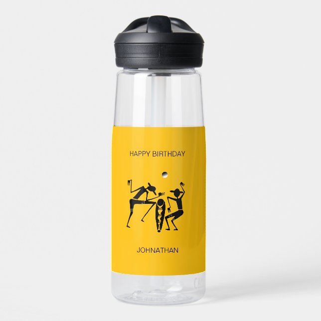 African Art, Cute and Funny Moonlight Dance Water Bottle (Front)