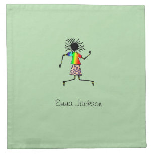 African Art, Cute Happy Dancer Birthday  Cloth Napkin