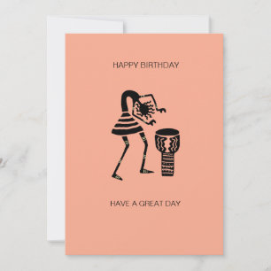 African Art Cute Silhouette Music Girl Birthday Card