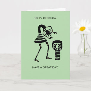 African Art Cute Silhouette Music Girl Birthday Card