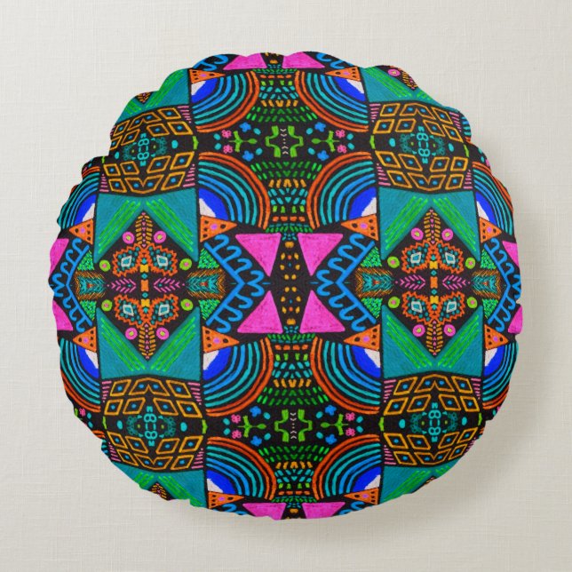 African art drawing. Seamless aztec pattern. Chero Round Pillow (Front)