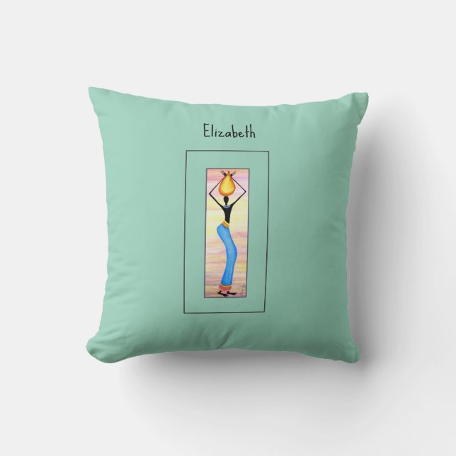 African Art, Elegant Woman, Coconut Oil Seller Throw Pillow (Front)