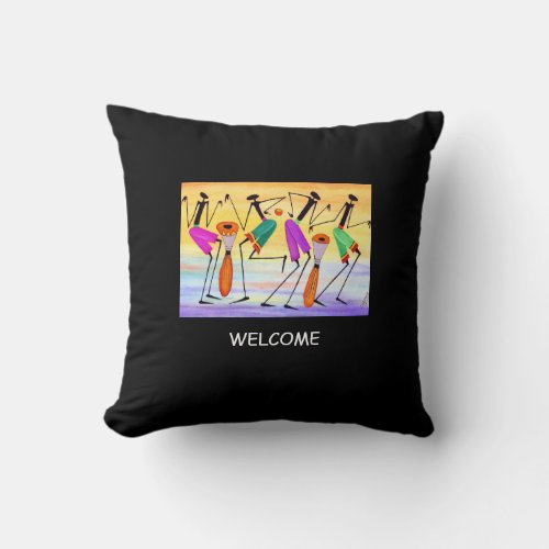 African Art Expressing Happiness Throw Pillow