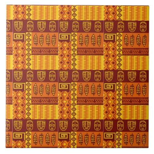 African Art Geometric Pattern Ceramic Tile