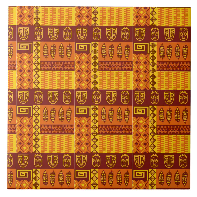 African Art Geometric Pattern Ceramic Tile | Zazzle