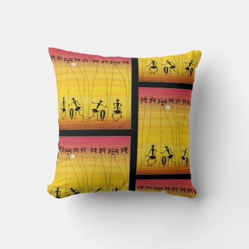 African Art Kenyan Tropical Sunset Throw Pillow