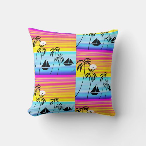 African Art Purple Sky Above Ocean Throw Pillow