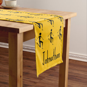 African Art, Silhouette athlete Orange Pattern  Short Table Runner