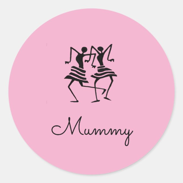 African Art, Silhouette Celebration Dancers Pink Classic Round Sticker (Front)